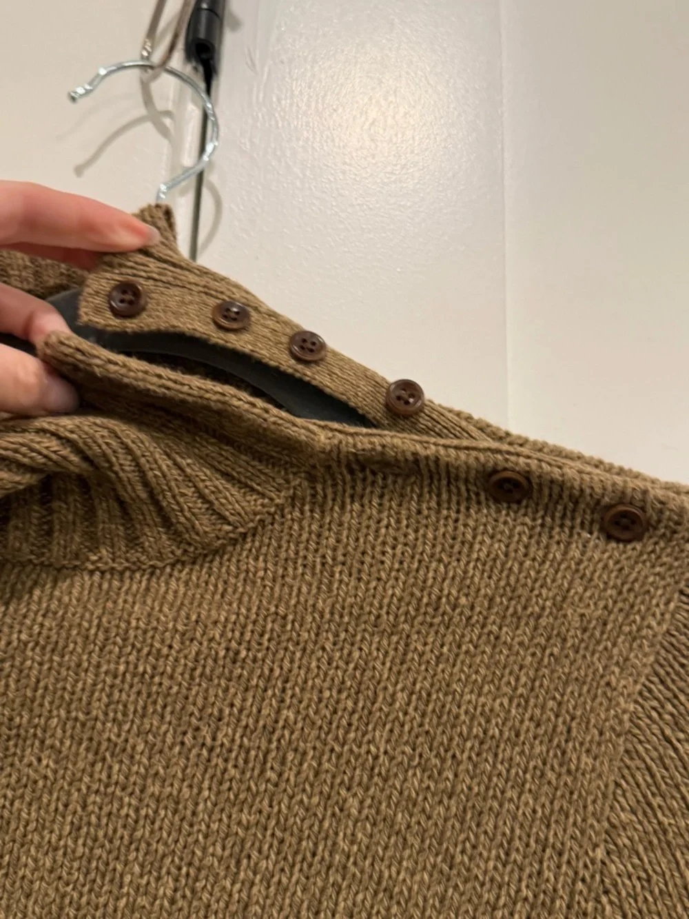 Ralph Lauren Vintage Chunky Knit Sweater High Neck Button Detail Brown Size M